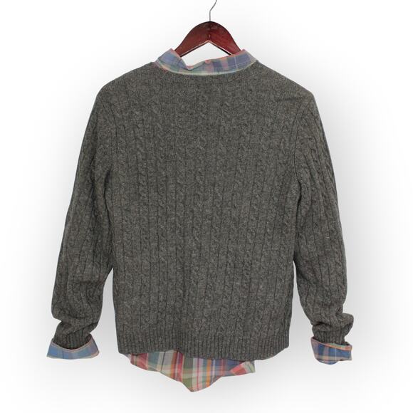 Sweater+Shirt LAUREN RalphLauren Merino-Angora Cable RollTab Plaid - Picture 13 of 13